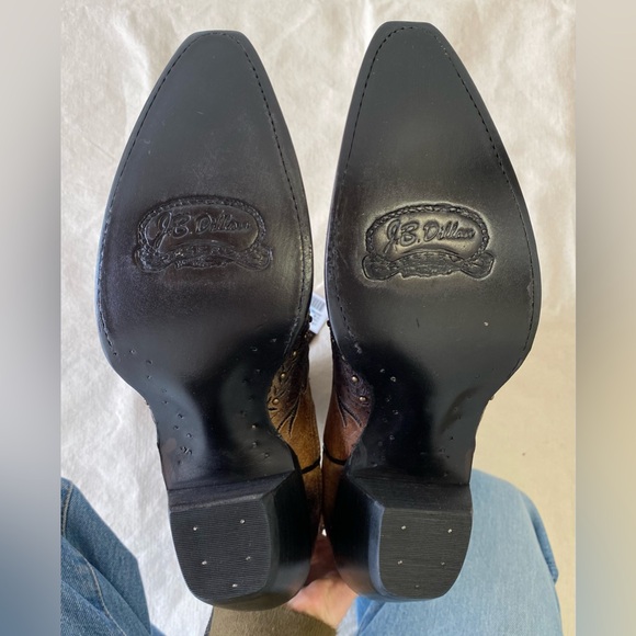 NWT J.B. Dillon Reserve Brown and Black Embroidered Leather Cowboy Boots W11 - Picture 9 of 13